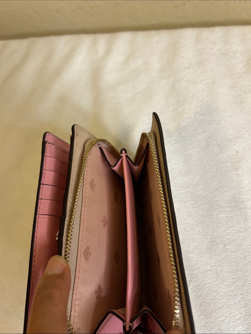 kate spade Blush Taupe Leather Zip-Around Wallet with Gold Spade Logo - Picture 4 of 8